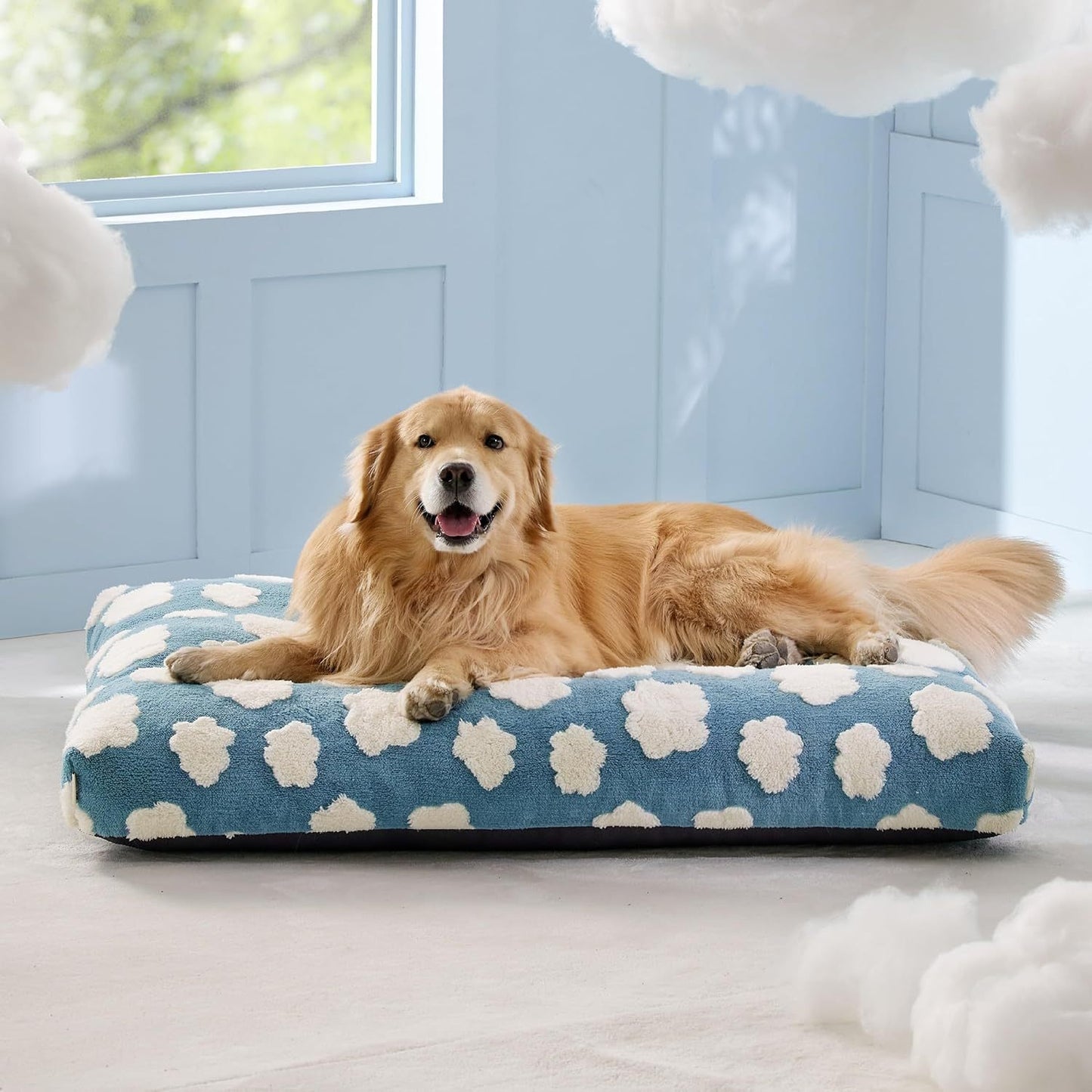 Dog Beds Large Sized Dog Thick Shredded Chopped Foam Pet Bed Dog Bed Indoor With Removable Cover Cute Modern Fuzzy Plush  Anti Slip Bottom