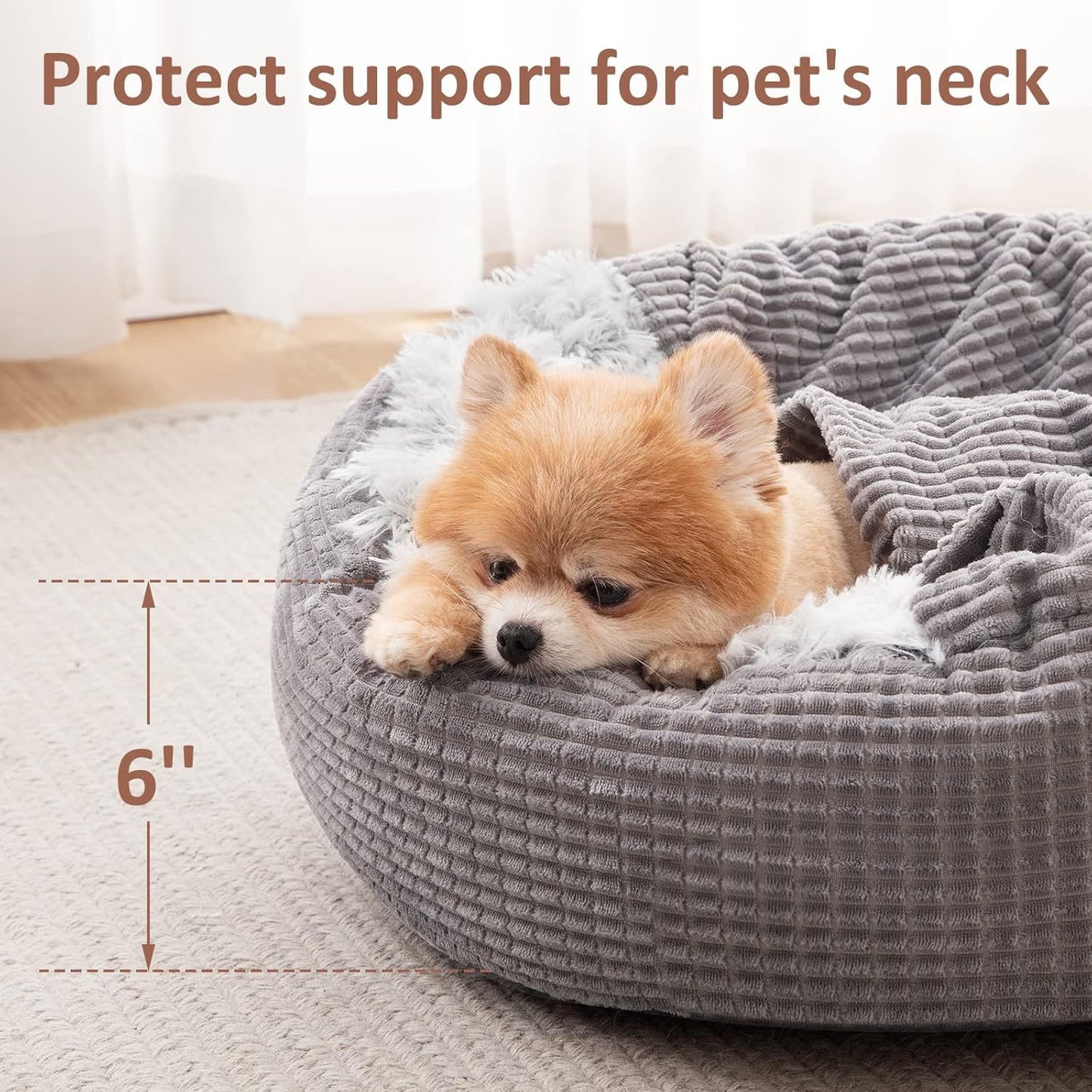 Small Dog Bed With Blanket Attached, Round Calming Hooded Cozy Cave Dog Beds For Small Dogs, Soft Plush Cuddler Puppy Pet Bed And Dog Burrow Cave Bed, Anti-Slip Bottom