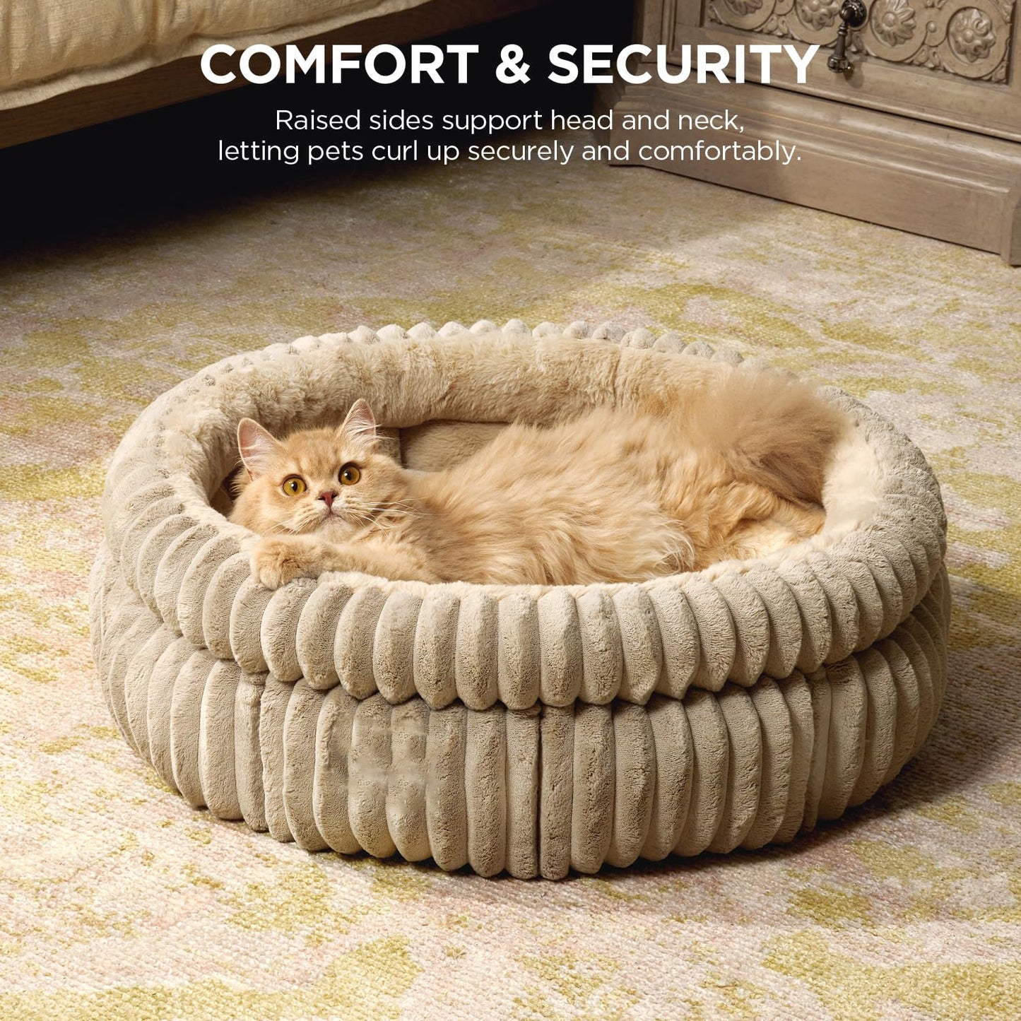 Cat Bed Kitten Bed Washable Round Cat Beds For Indoor Cats Super Soft Plush Faux Fur Pet Bed For Puppy And Kitten With Anti-Slip Bottom