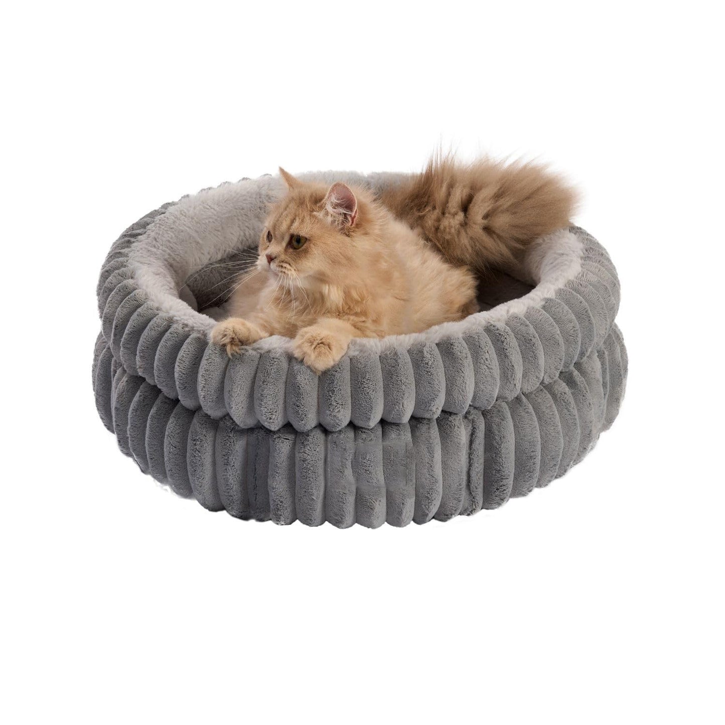 Cat Bed Kitten Bed Washable Round Cat Beds For Indoor Cats Super Soft Plush Faux Fur Pet Bed For Puppy And Kitten With Anti-Slip Bottom