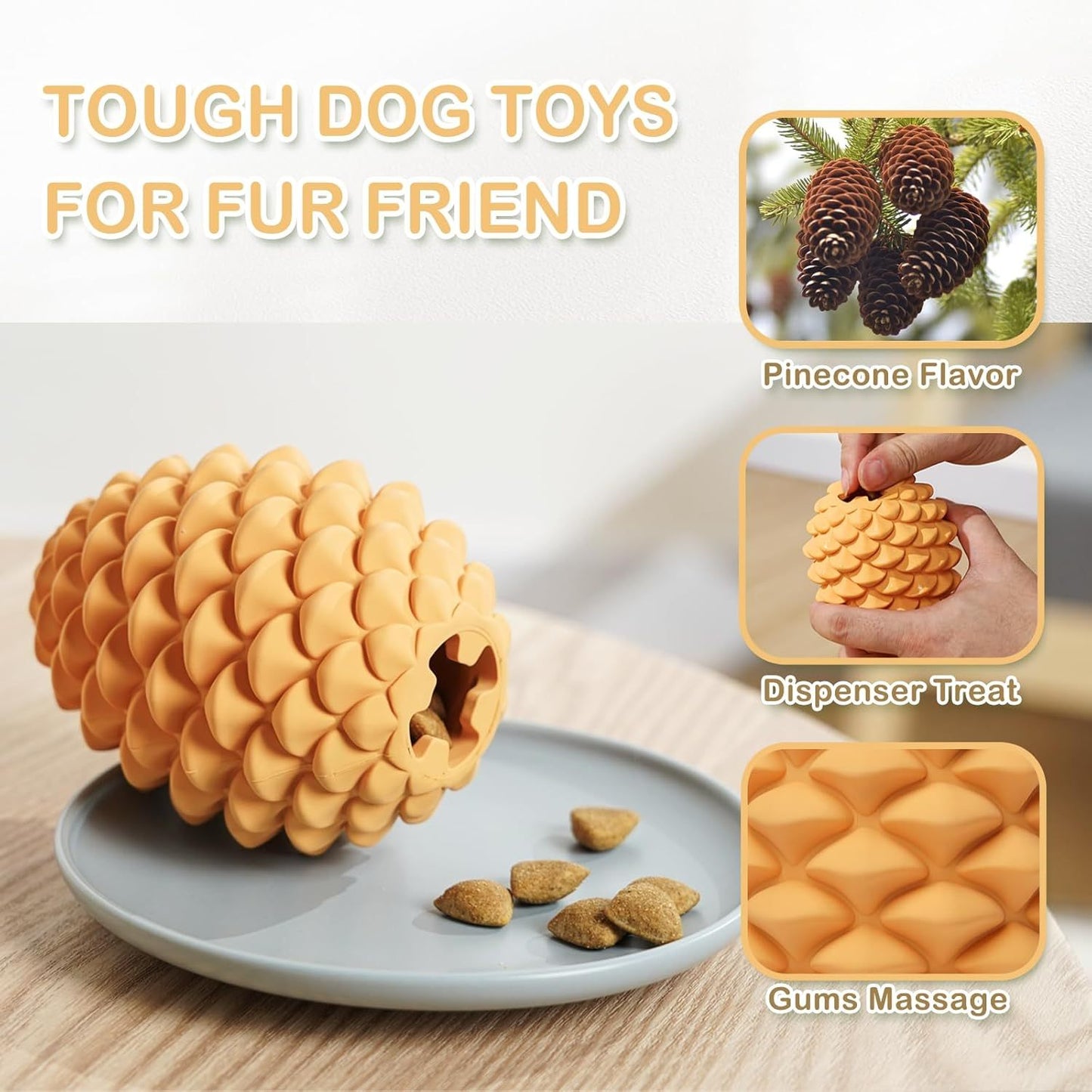 Pine Cone Tough Dog Toys For Aggressive Chewers Dog Chew Toys With Interactive Dog Treat Dispenser Indestructible Dog Toy For Medium Large Dogs  Heavy Duty Dog Presents