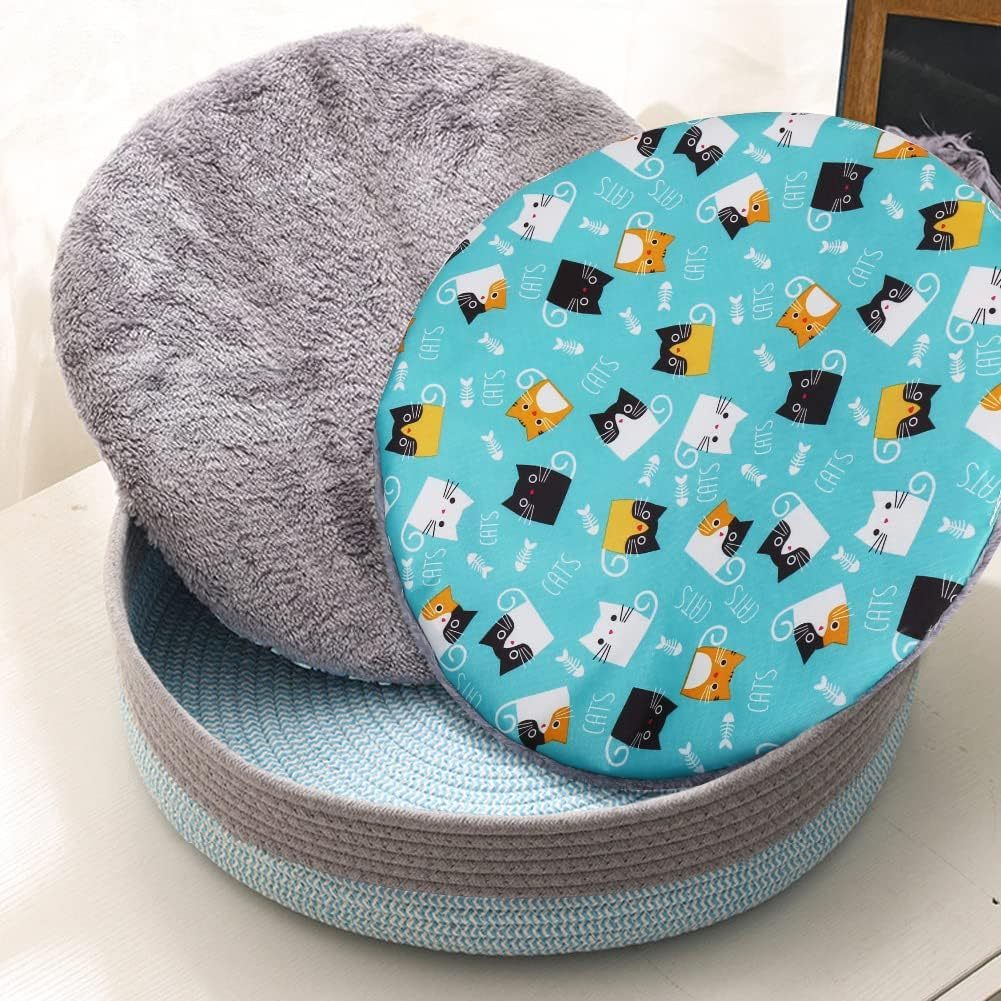 Round Cat Bed For Indoor Cats Cat Basket Bed  Wicker Cat Donut Beds Cooling Cat Nest For Summer Sleeping Washable Pet Pad For Cat Scratching