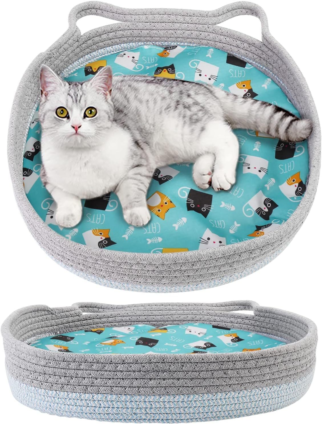 Round Cat Bed For Indoor Cats Cat Basket Bed  Wicker Cat Donut Beds Cooling Cat Nest For Summer Sleeping Washable Pet Pad For Cat Scratching